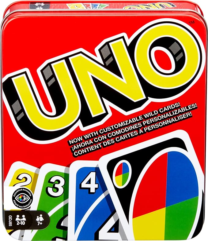 <a href="https://amzn.to/4epMAqf" title="">Mattel Games UNO Card Game for Family Night, Travel Game & Gift for Kids in a Collectible Storage Tin for 2-10 Players (Amazon Exclusive)</a>